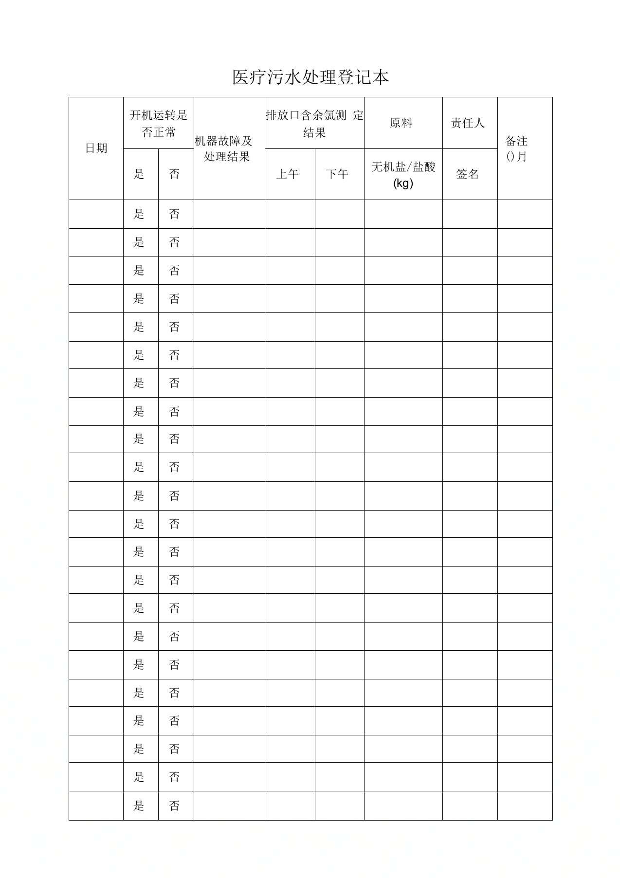 医疗污水处理登记本