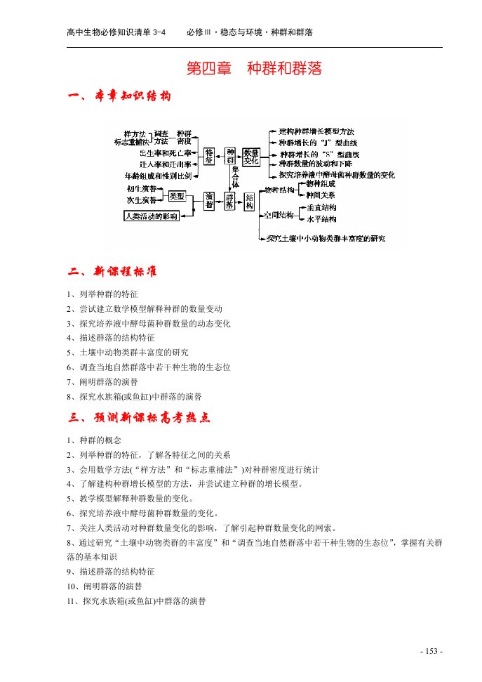 高中生物必修知识清单3-4种群和群落