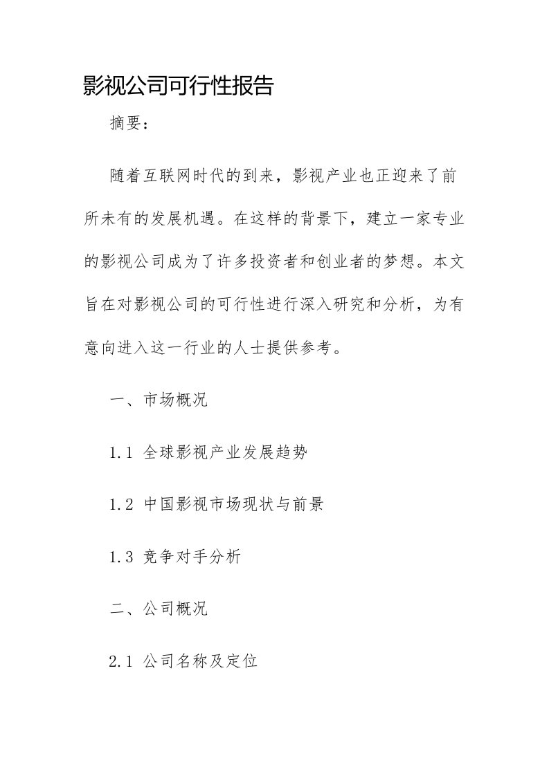 影视公司可行性报告