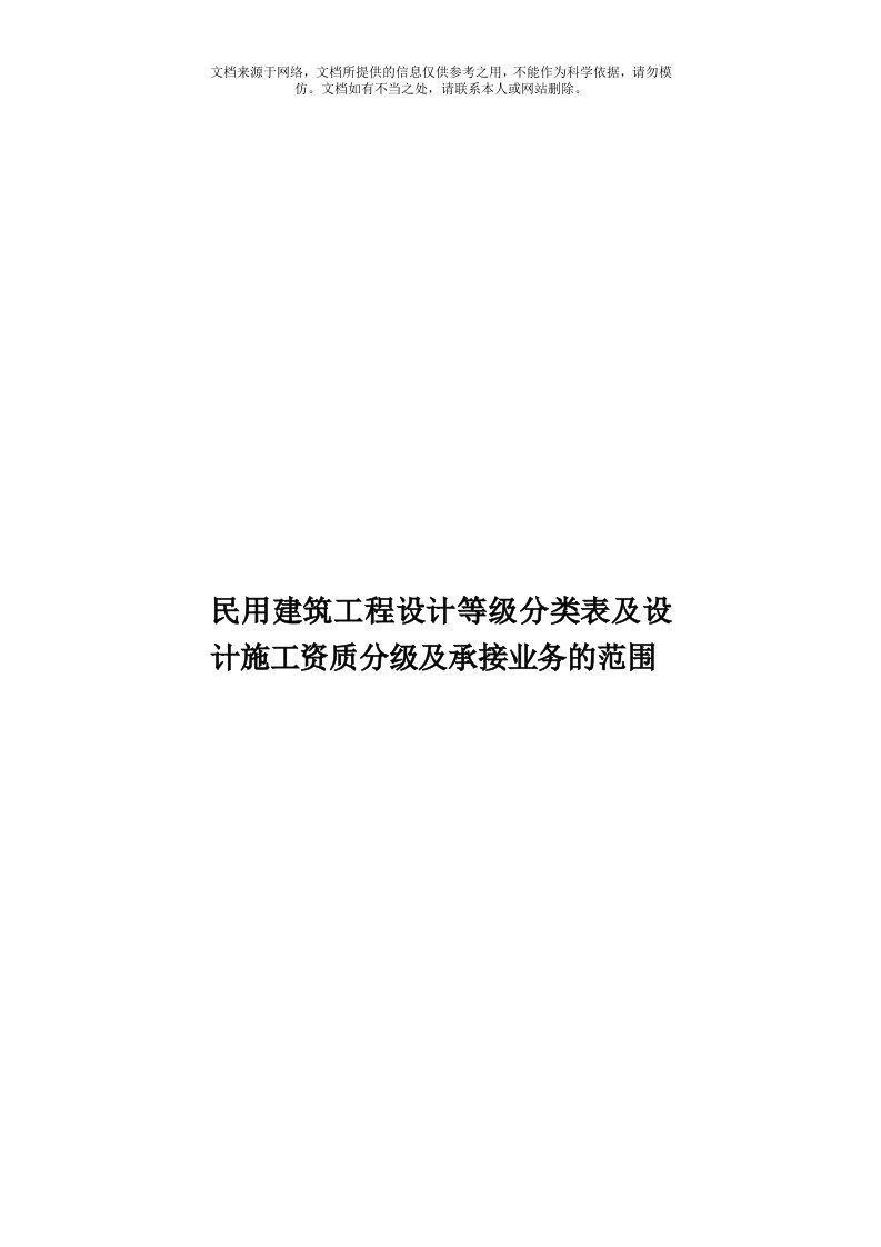 民用建筑工程设计等级分类表及设计施工资质分级及承接业务的范围模板