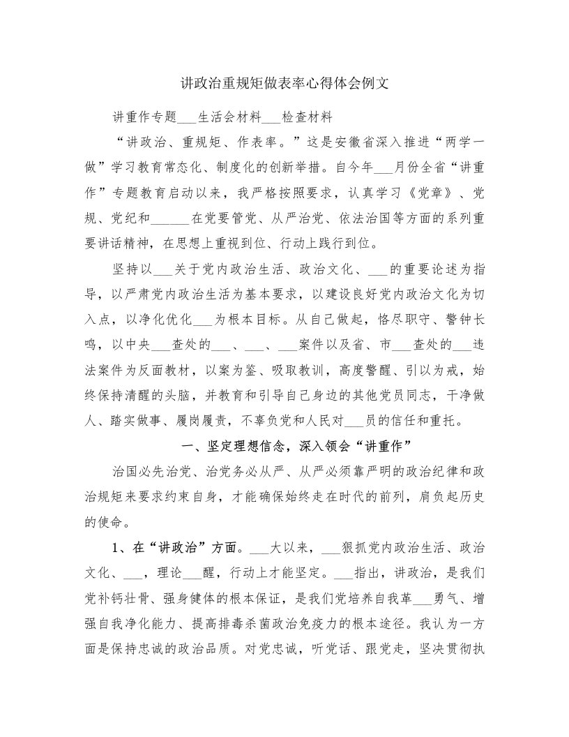 讲政治重规矩做表率心得体会例文