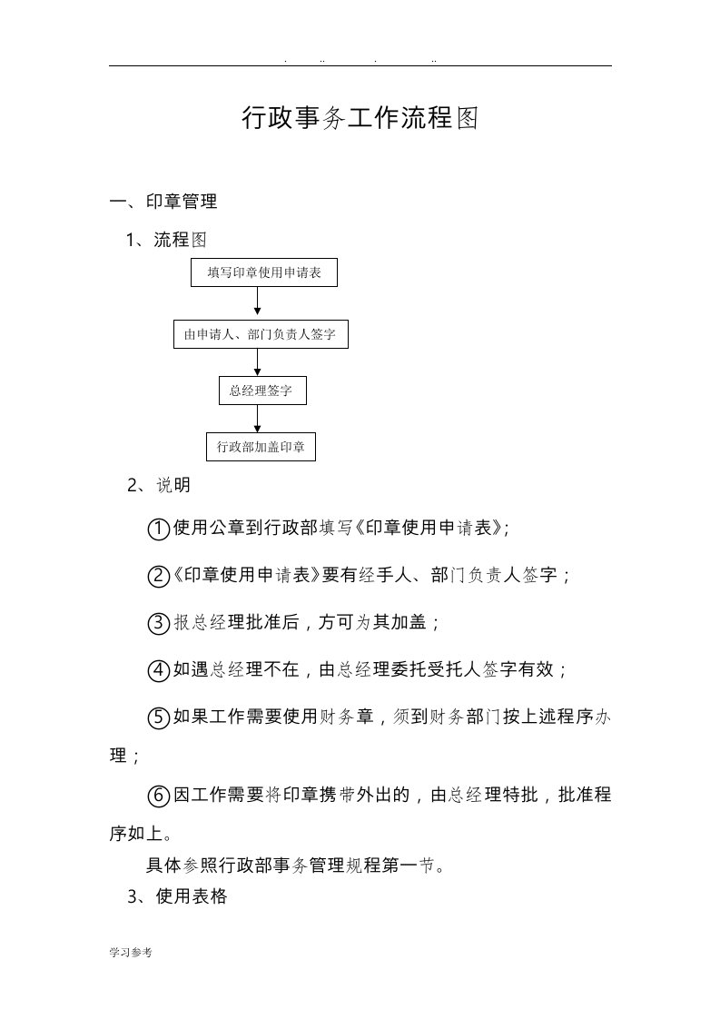 行政部事务工作流程图