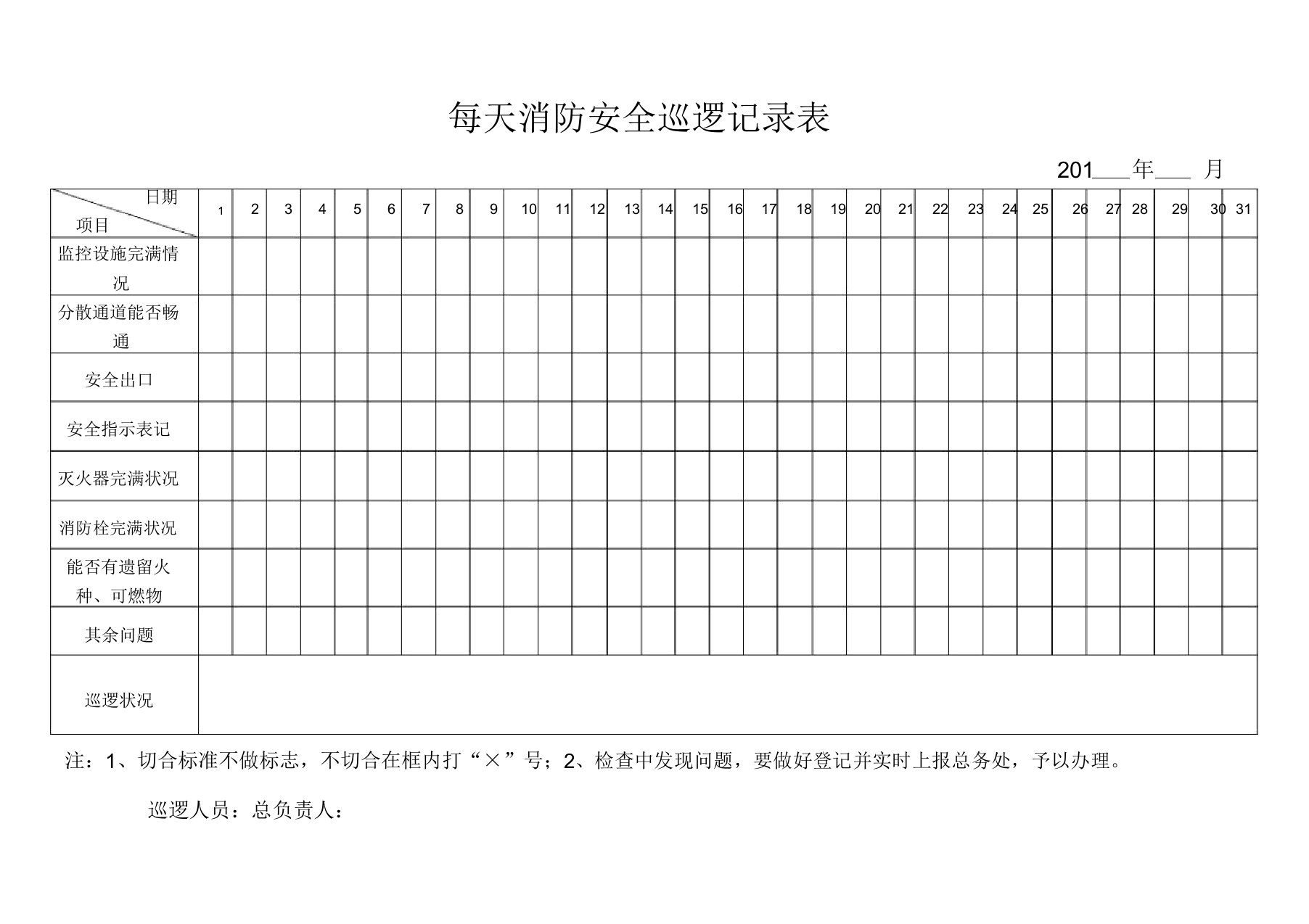 每日消防安全巡查记录表