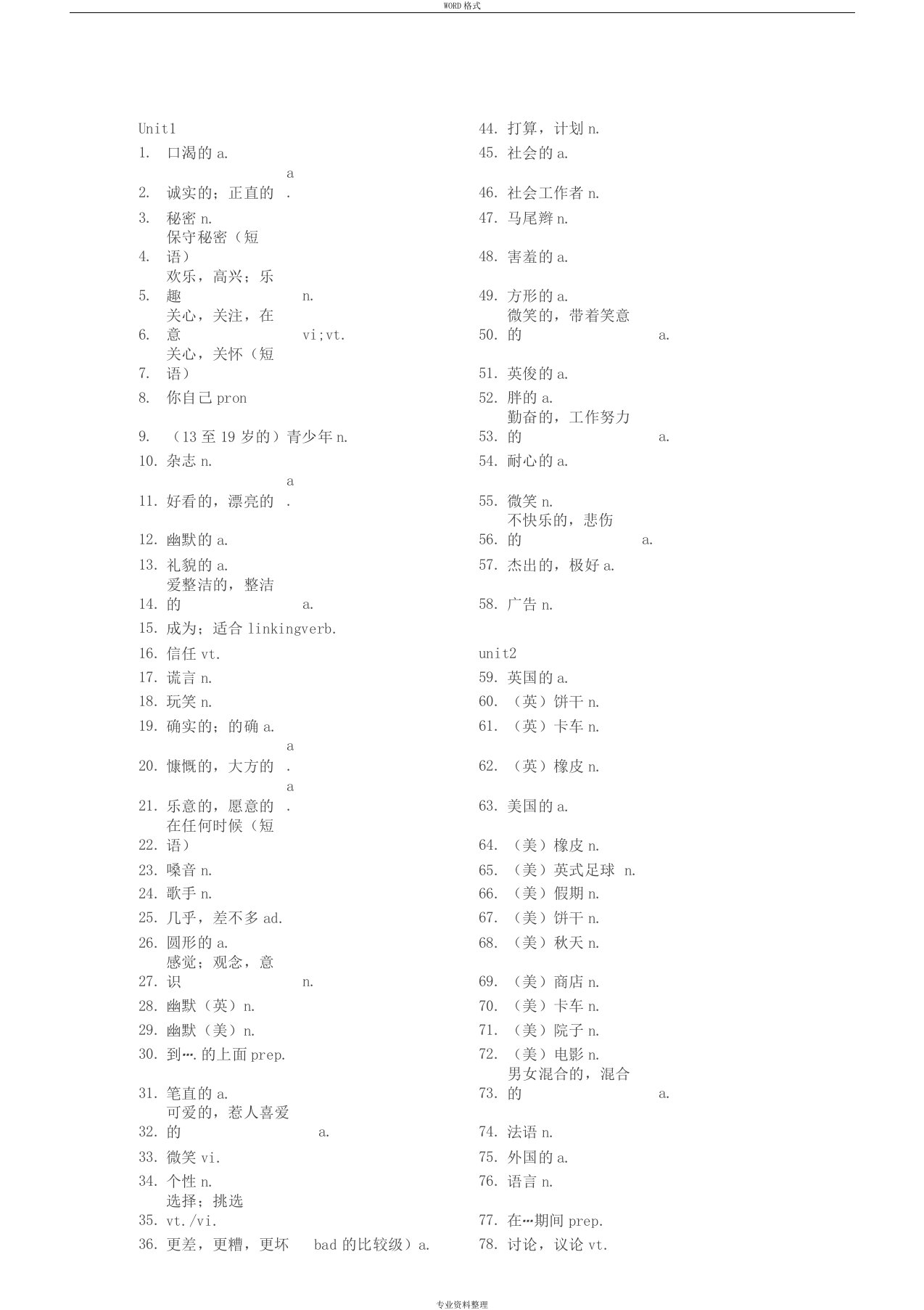 江苏八年级上册英语单词默写