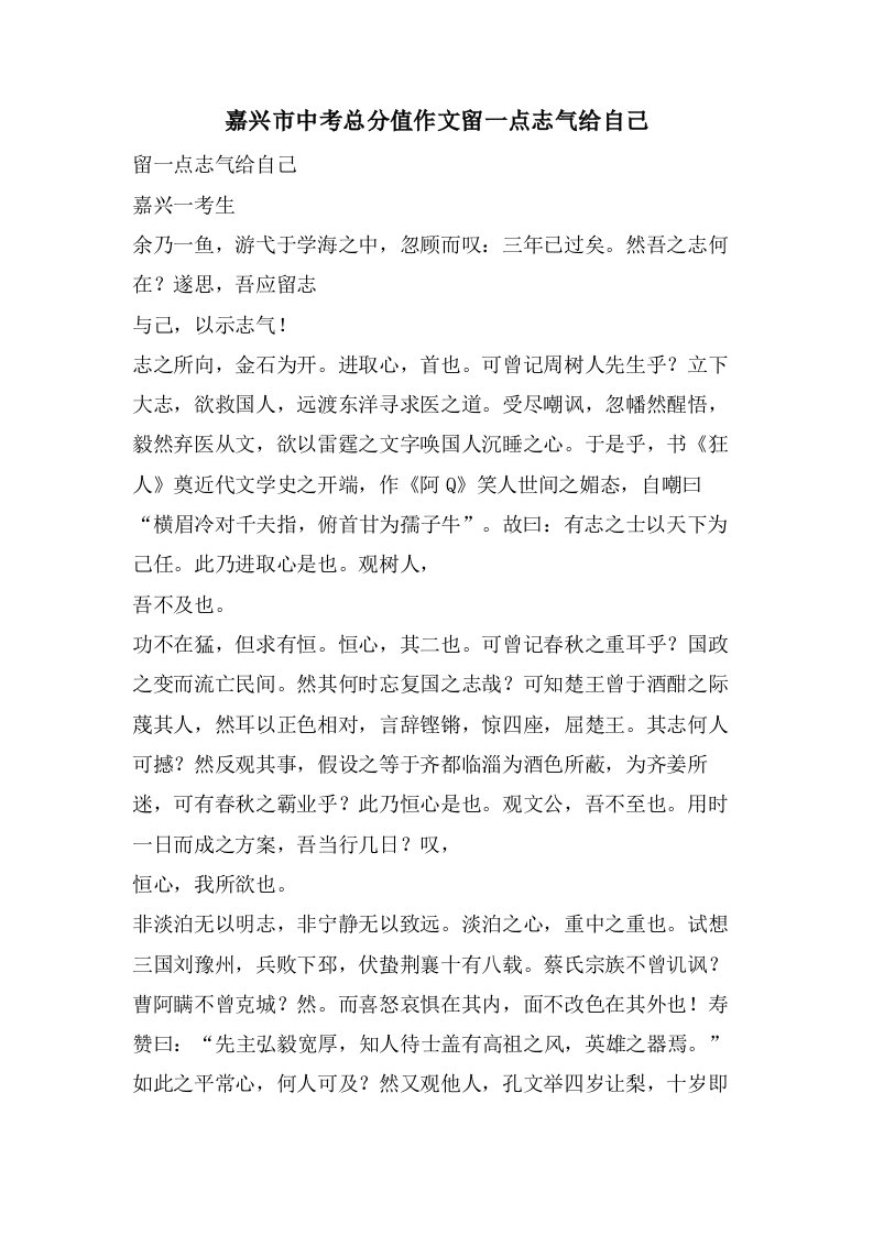 嘉兴市中考作文留一点志气给自己