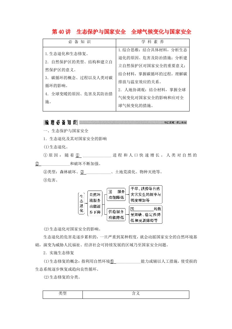 2025届高考地理一轮总复习知识必备第四模块资源环境与国家安全第十八章环境安全与国家安全第40讲生态保护与国家安全全球气候变化与国家安全