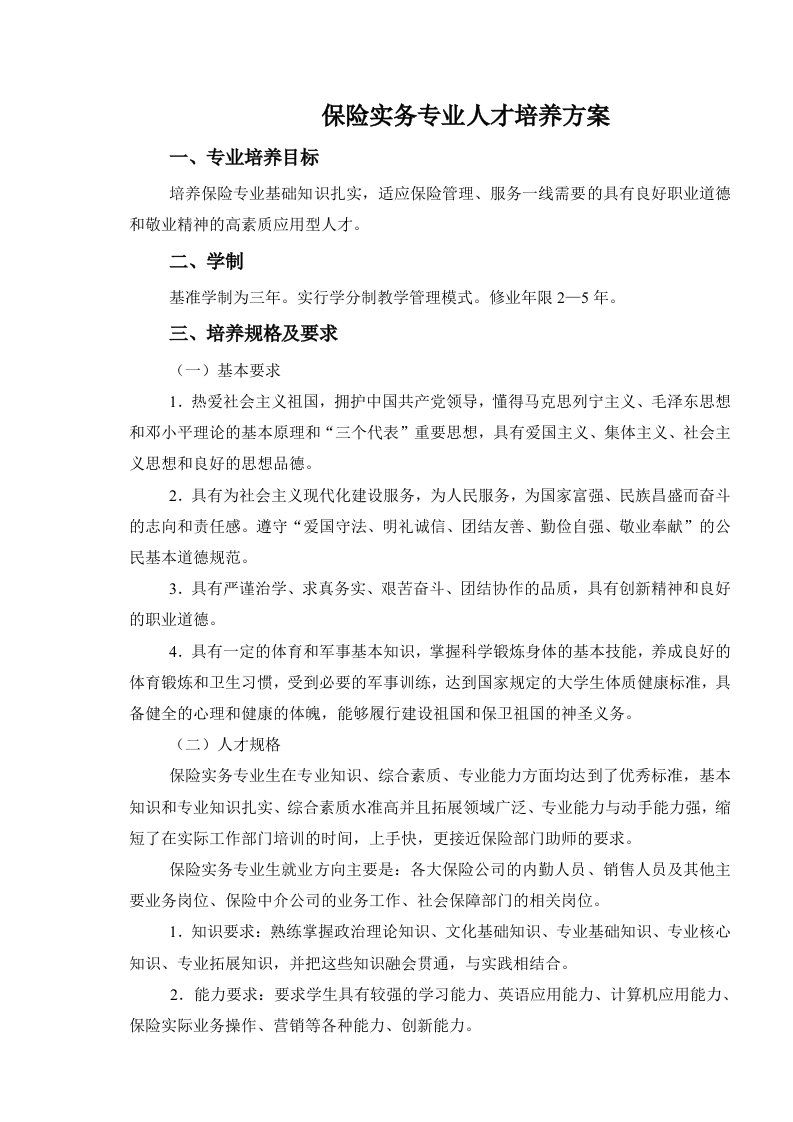 金融保险-保险实务专业人才培养方案