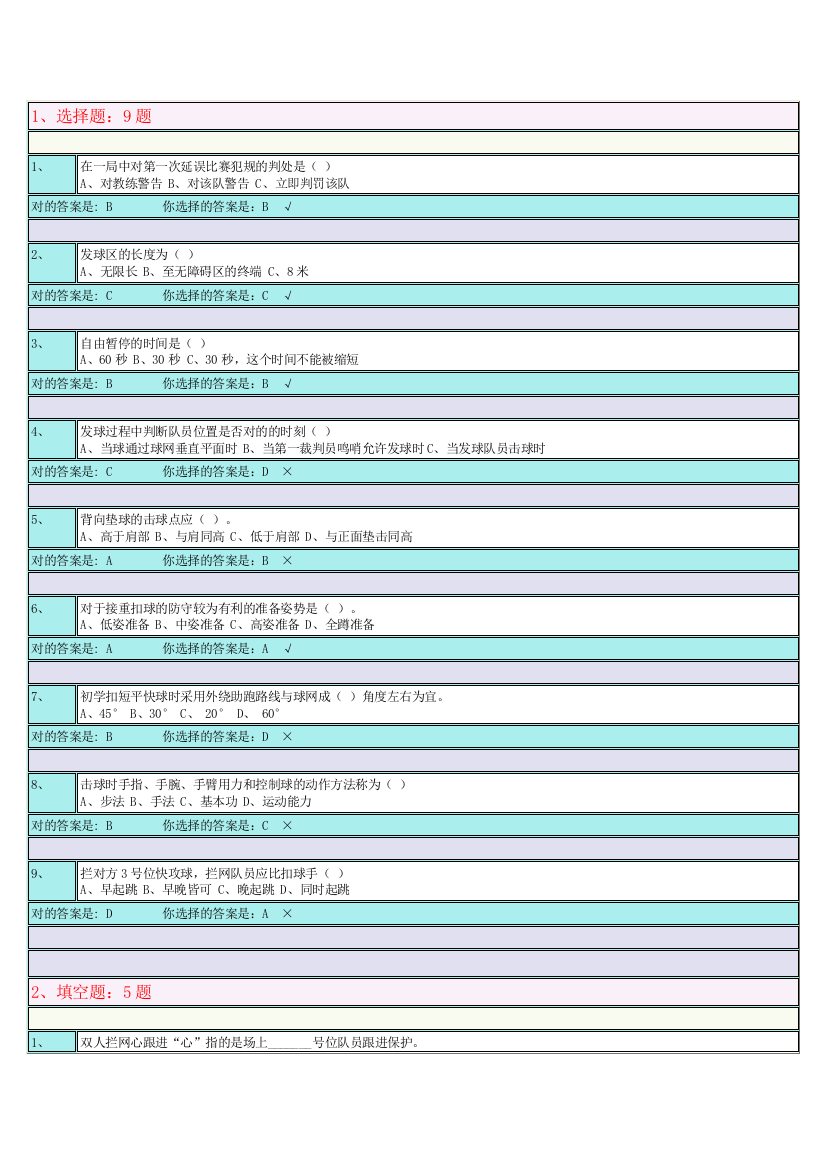 2023年排球作业题库