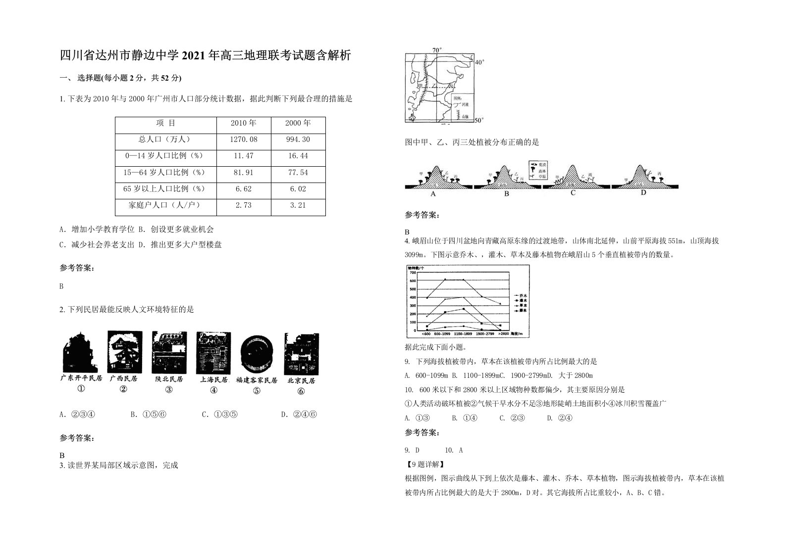 四川省达州市静边中学2021年高三地理联考试题含解析