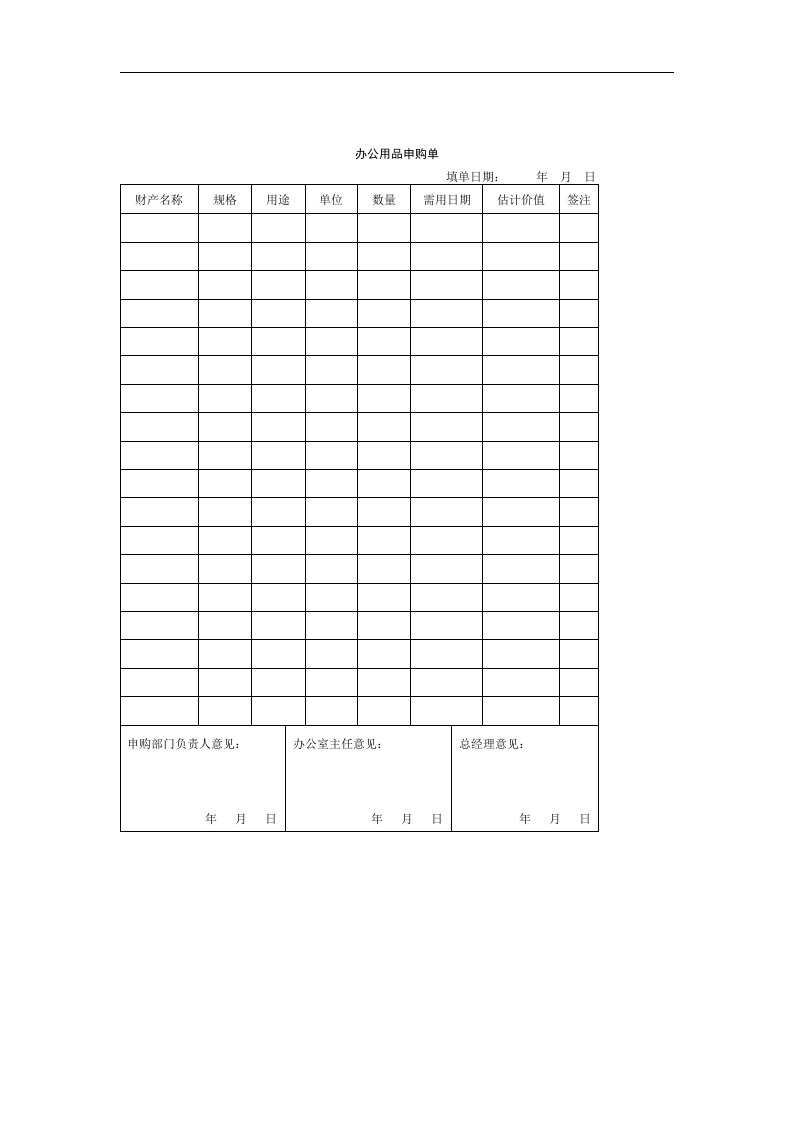 【管理精品】办公用品申购单