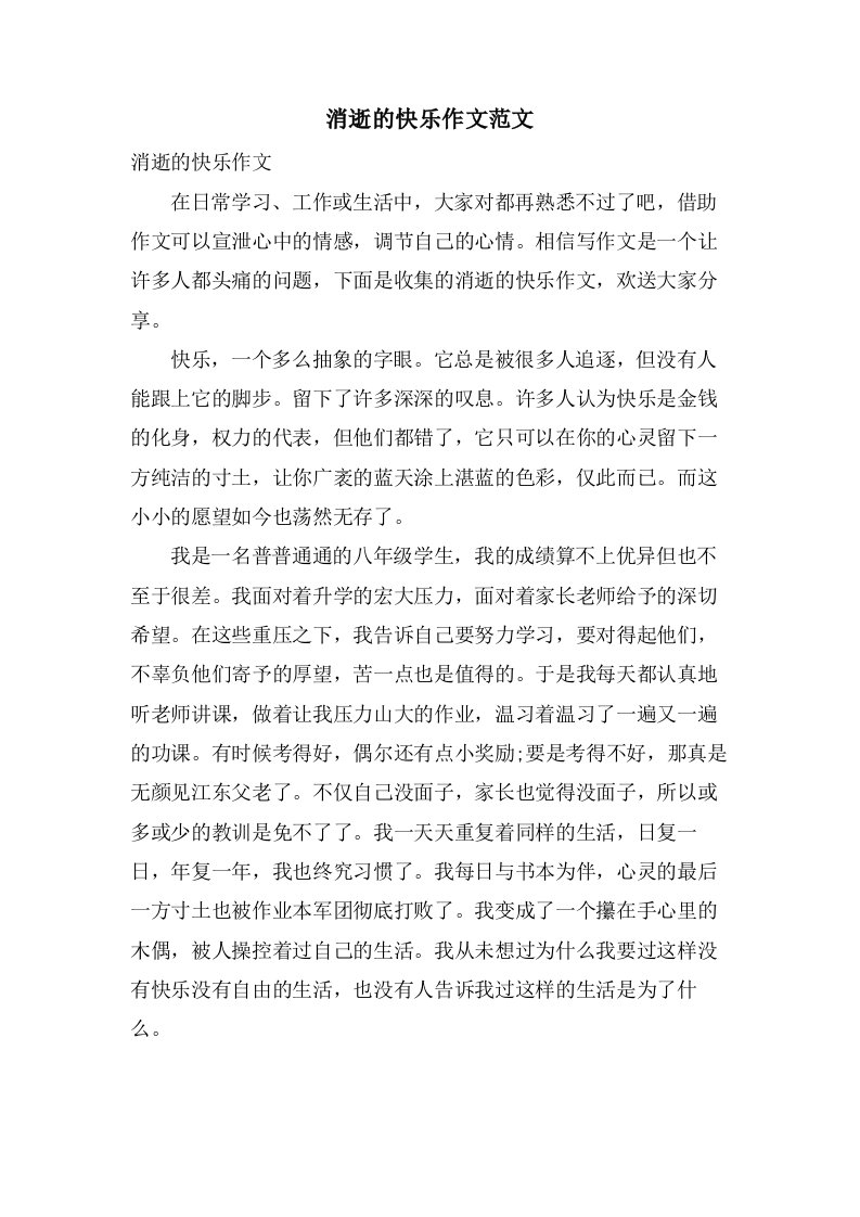 消逝的快乐作文范文