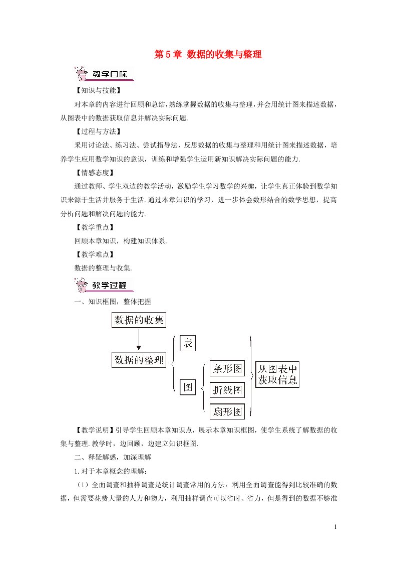 七年级数学上册第5章数据的收集与整理本章复习教案新版沪科版