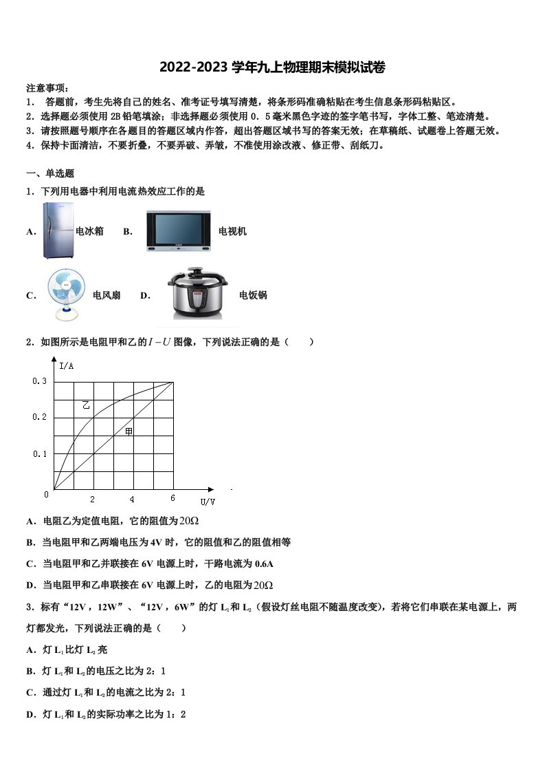 江苏省南通市如皋市丁堰初级中学2022年九年级物理第一学期期末复习检测模拟试题含解析