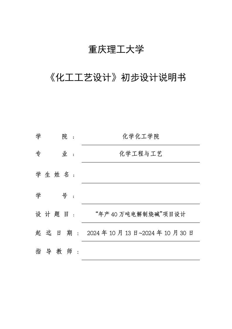 年产40万吨烧碱项目初步设计说明书