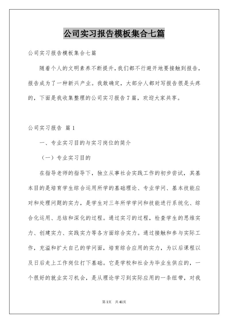 公司实习报告模板集合七篇