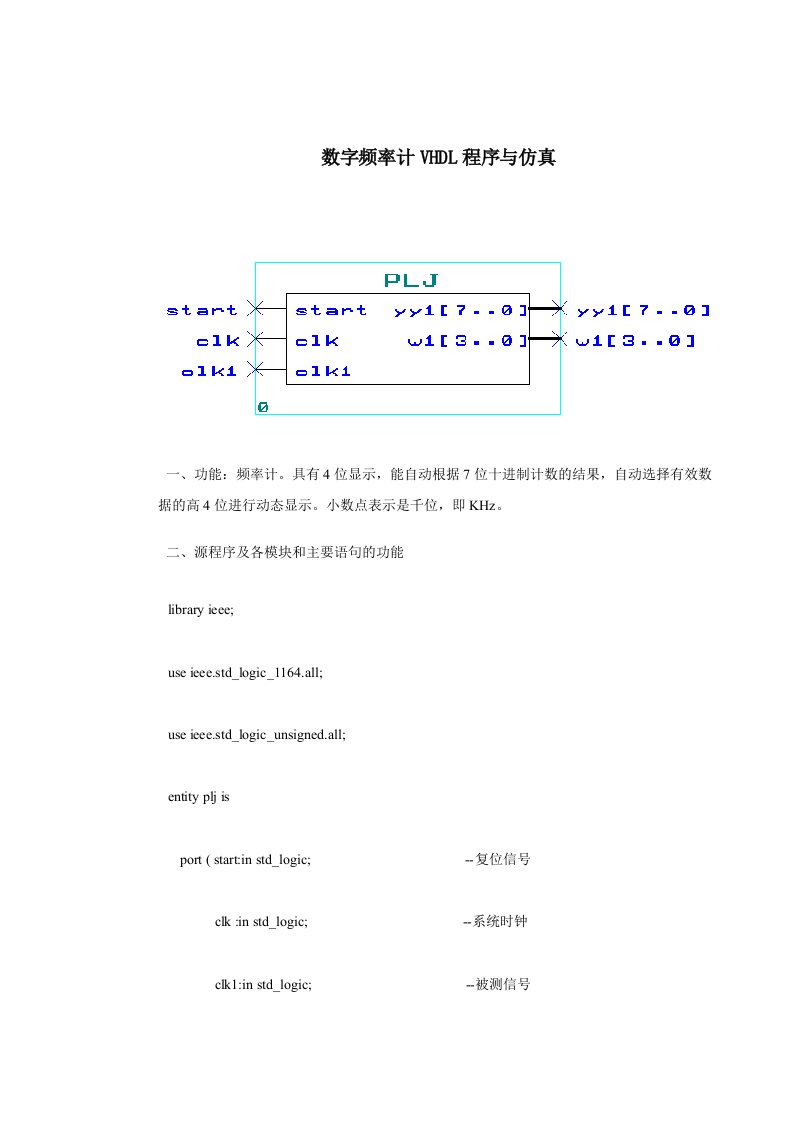 频率计VHDL程序与仿真