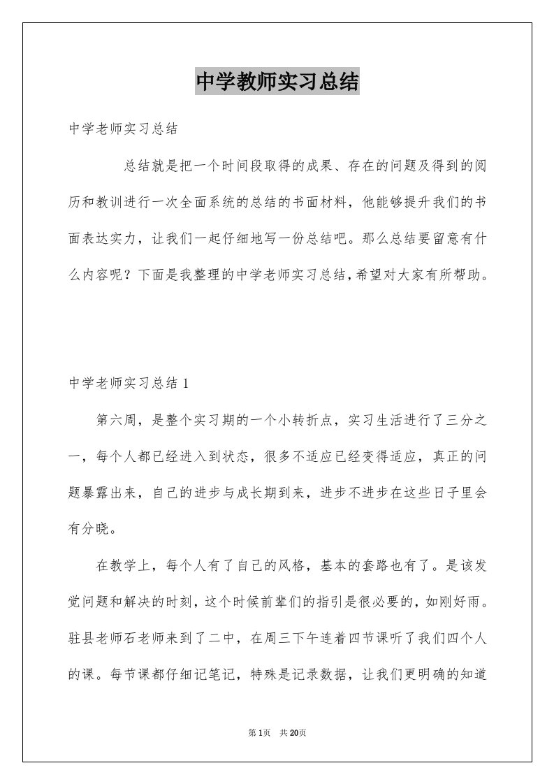 中学教师实习总结例文1