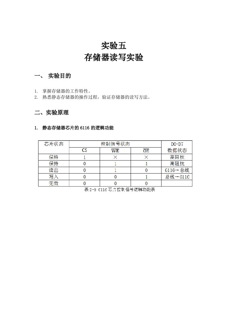 计算机组成原理实验五存储器读写实验