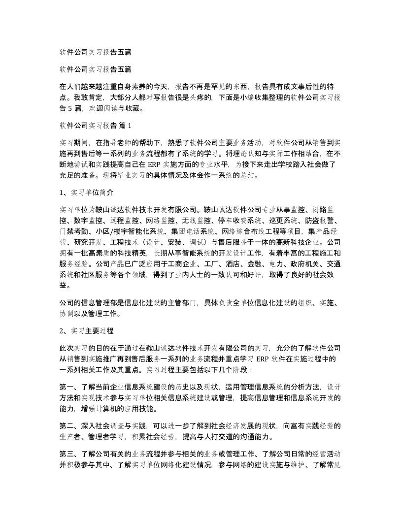 软件公司实习报告五篇