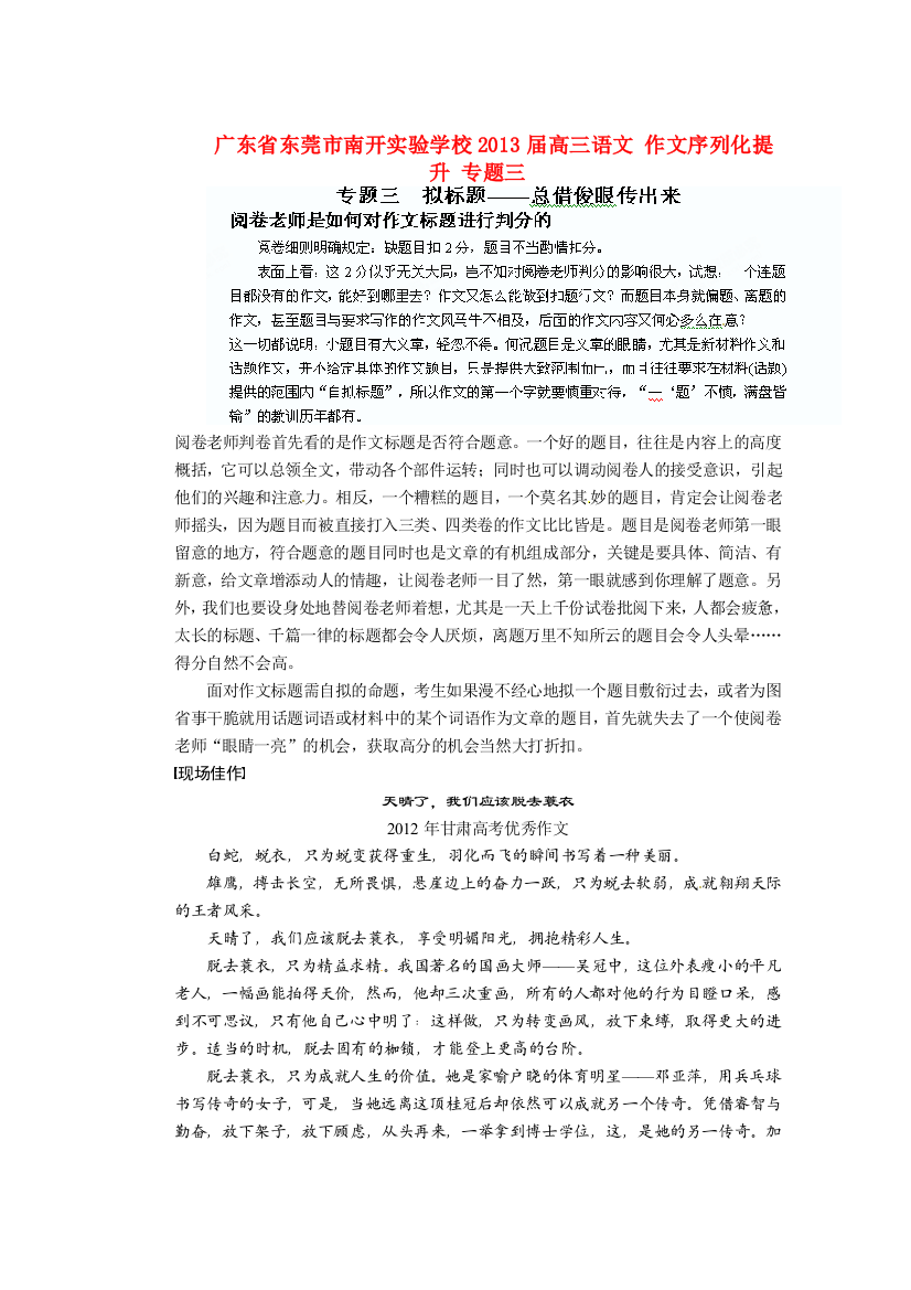 广东省东莞市南开实验学校高三语文-作文序列化提升-专题三