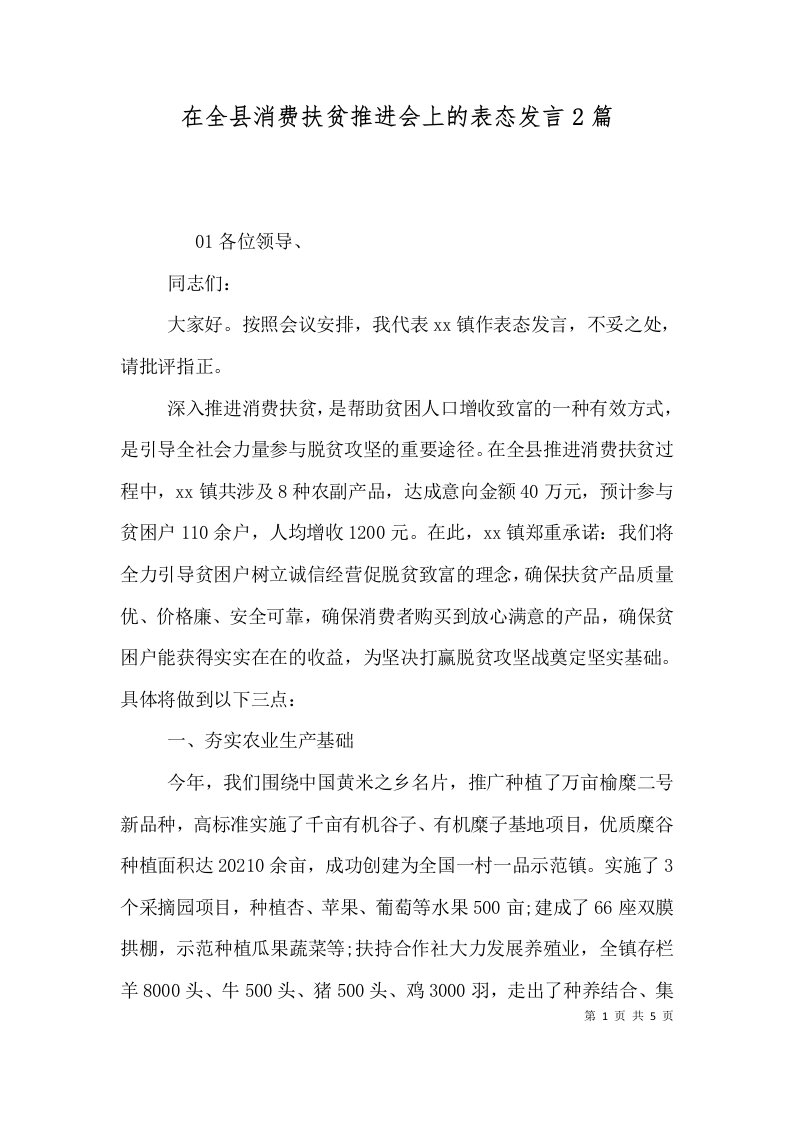 精选在全县消费扶贫推进会上的表态发言2篇