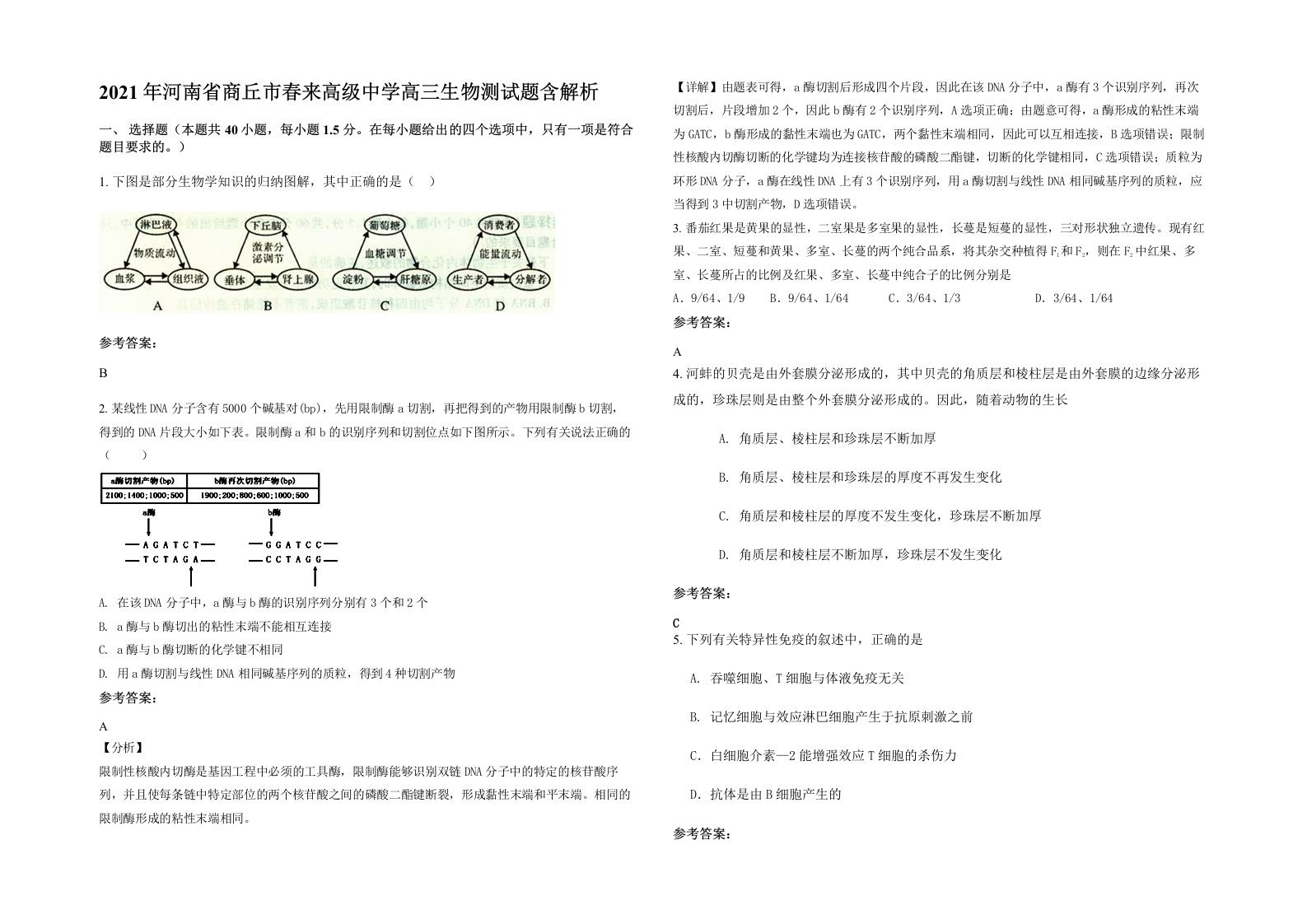 2021年河南省商丘市春来高级中学高三生物测试题含解析