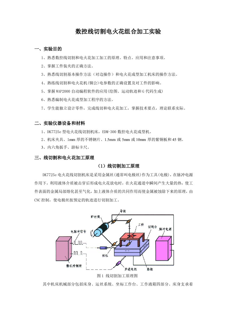 数控电火花线切割组合加工实验