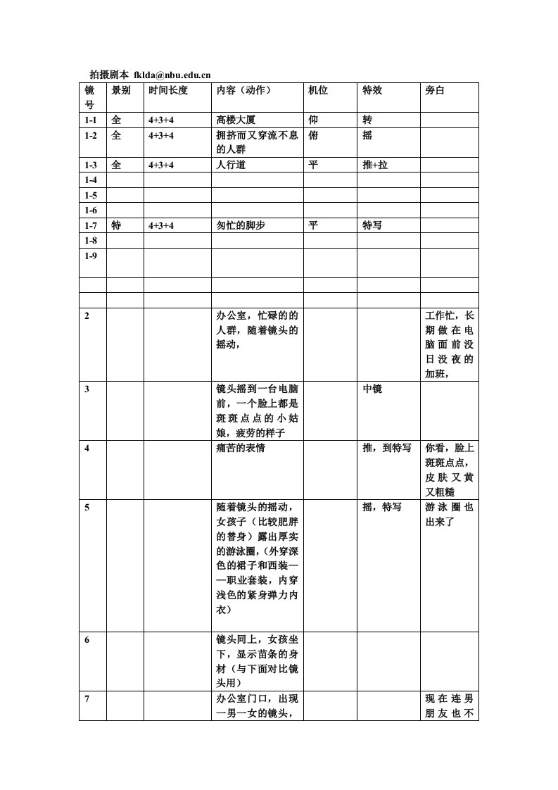 拍摄剧本格式模板