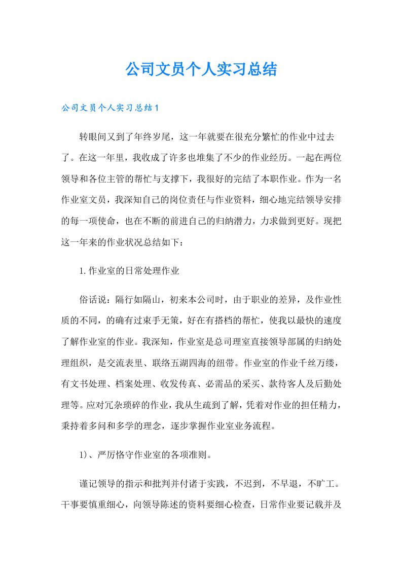 公司文员个人实习总结