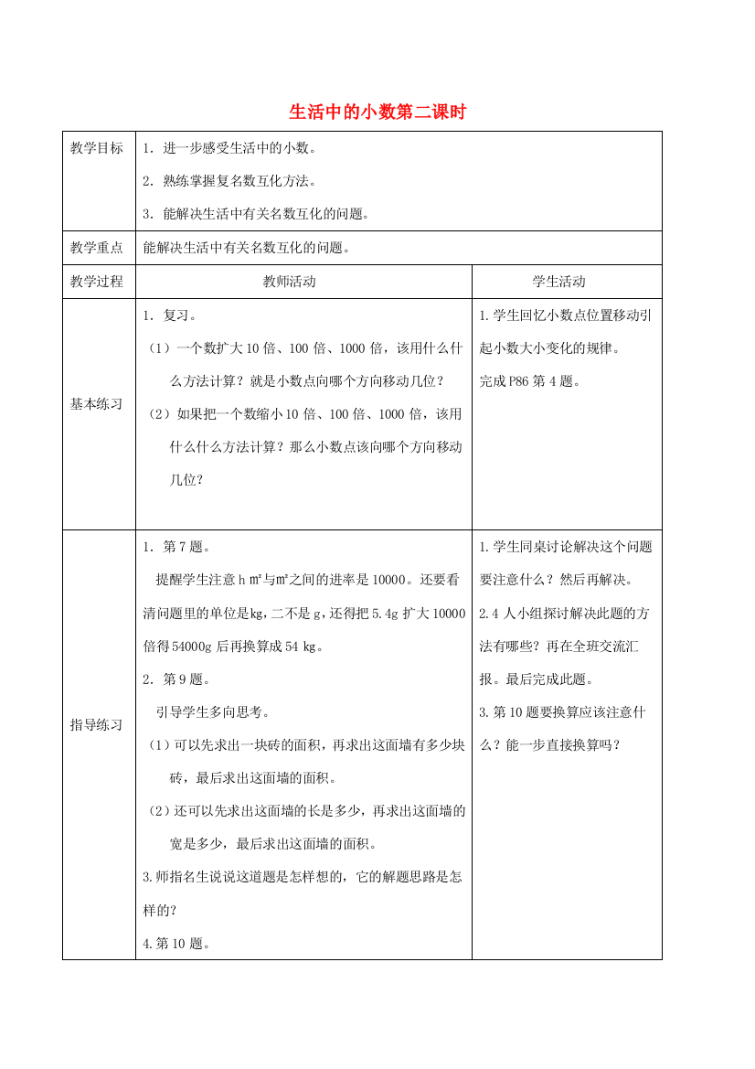 四年级数学下册