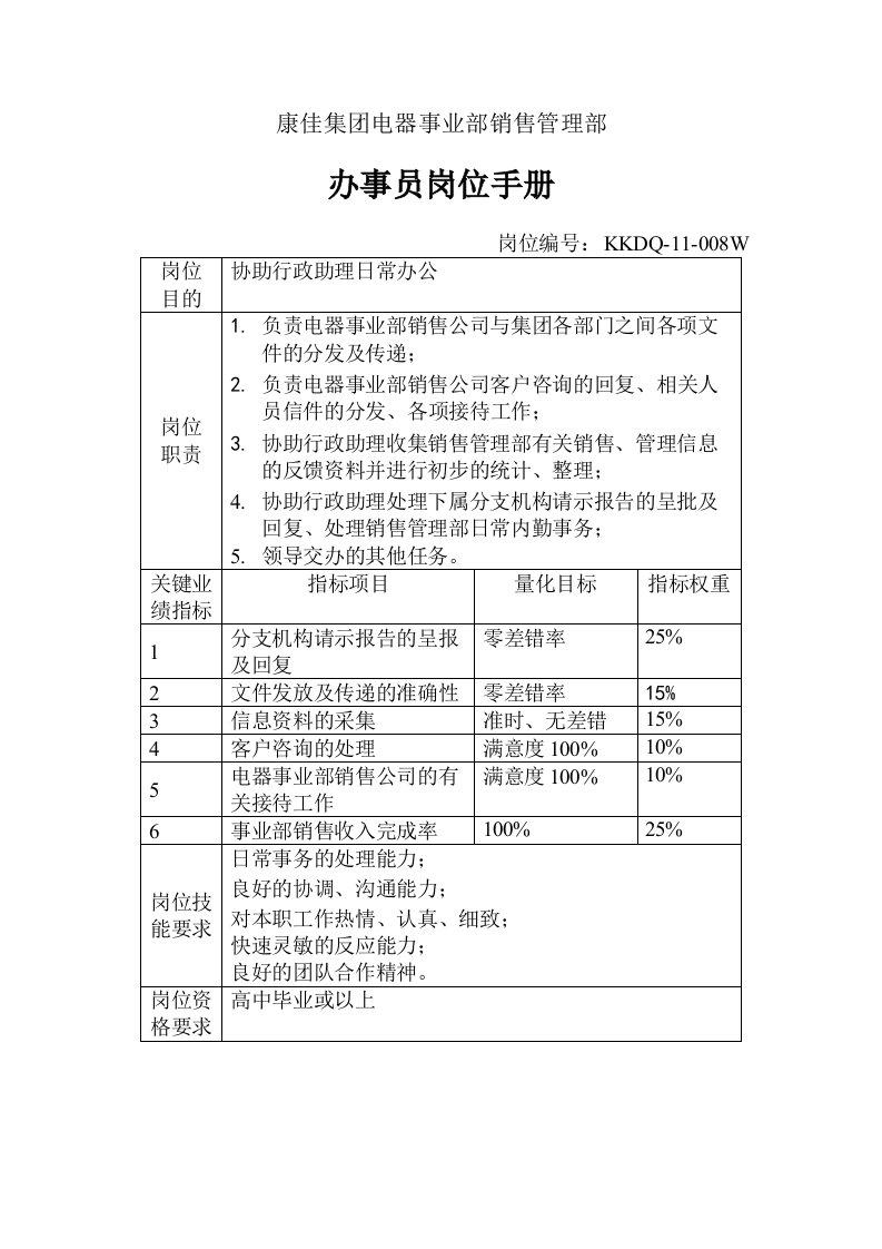 《办事员岗位手册》word版