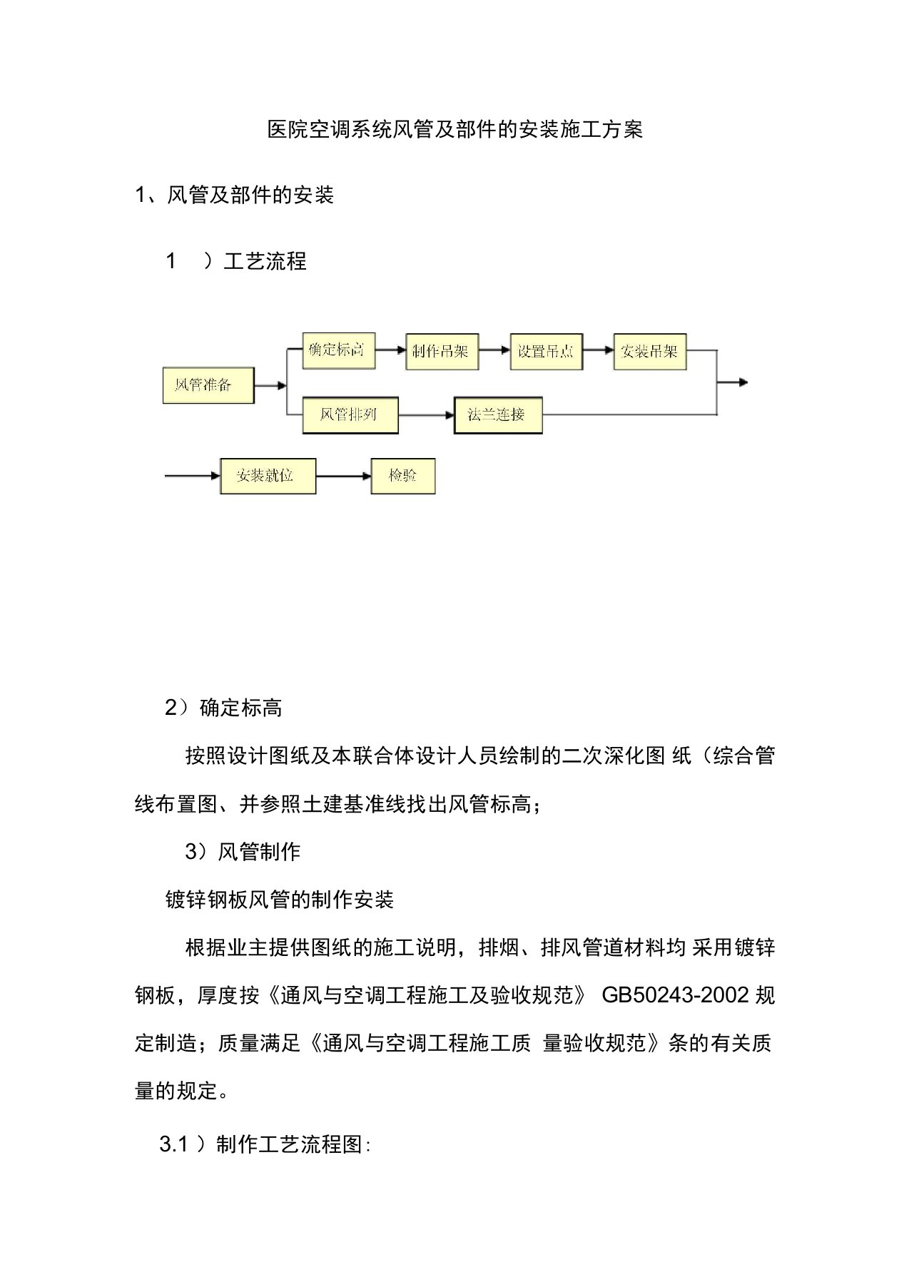 医院空调系统风管及部件的安装施工方案