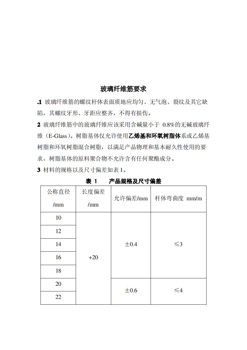 玻璃纤维筋要求