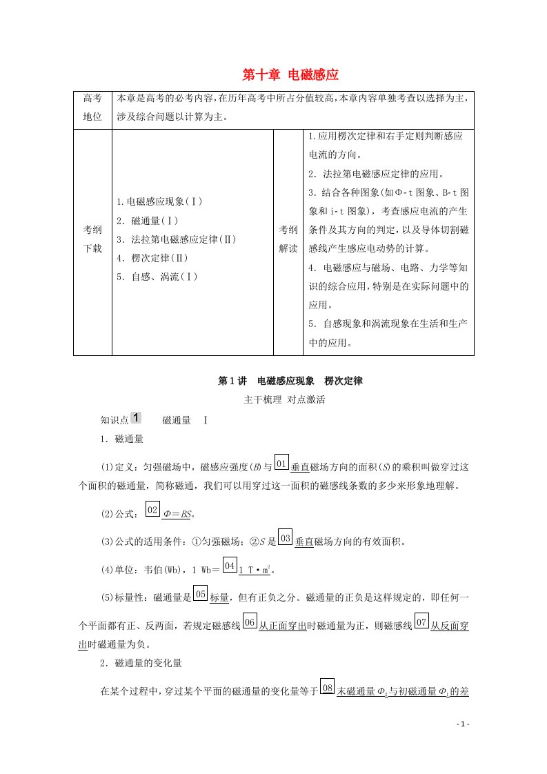 2021高考物理一轮复习第10章电磁感应第1讲电磁感应现象楞次定律学案新人教版