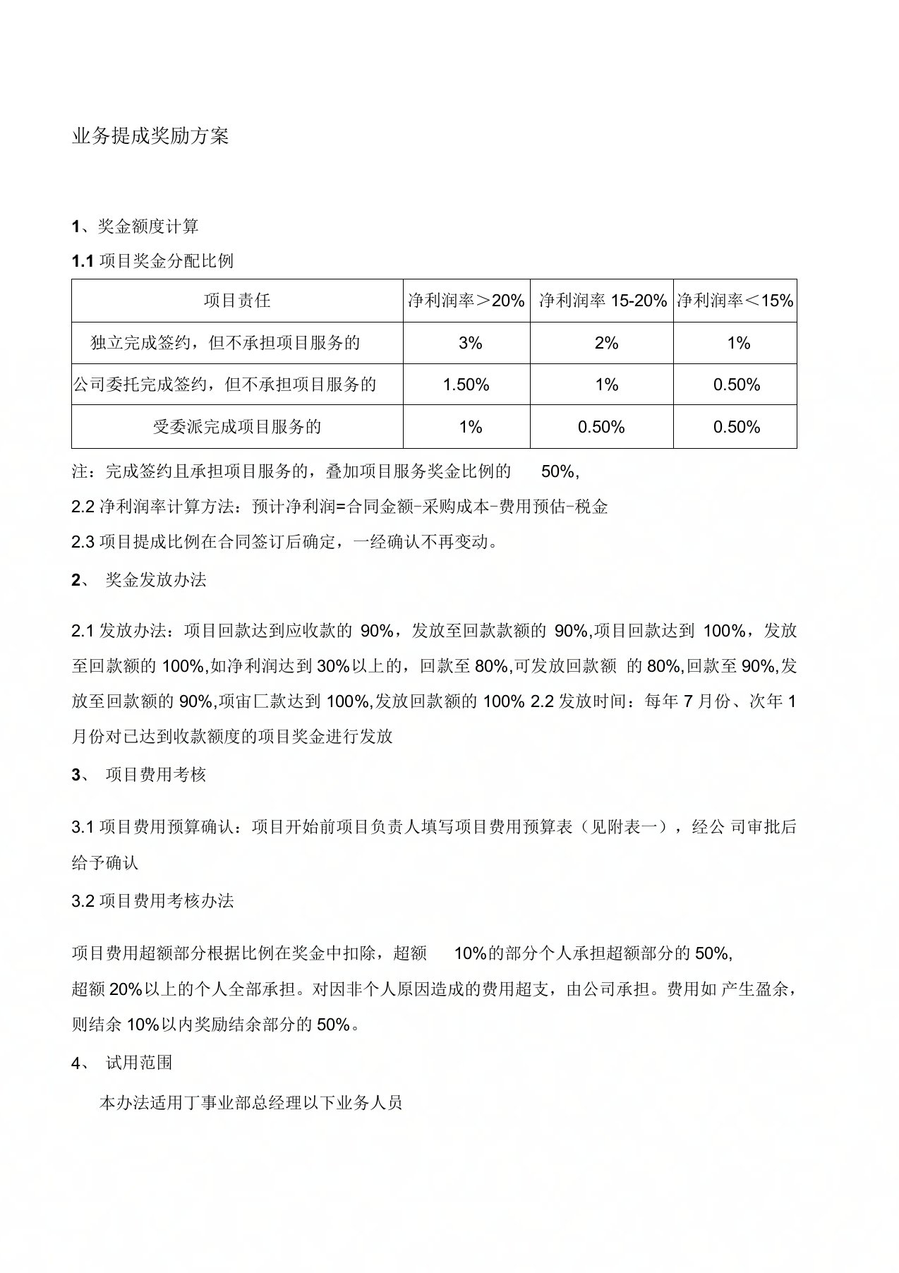 业务提成奖励方案