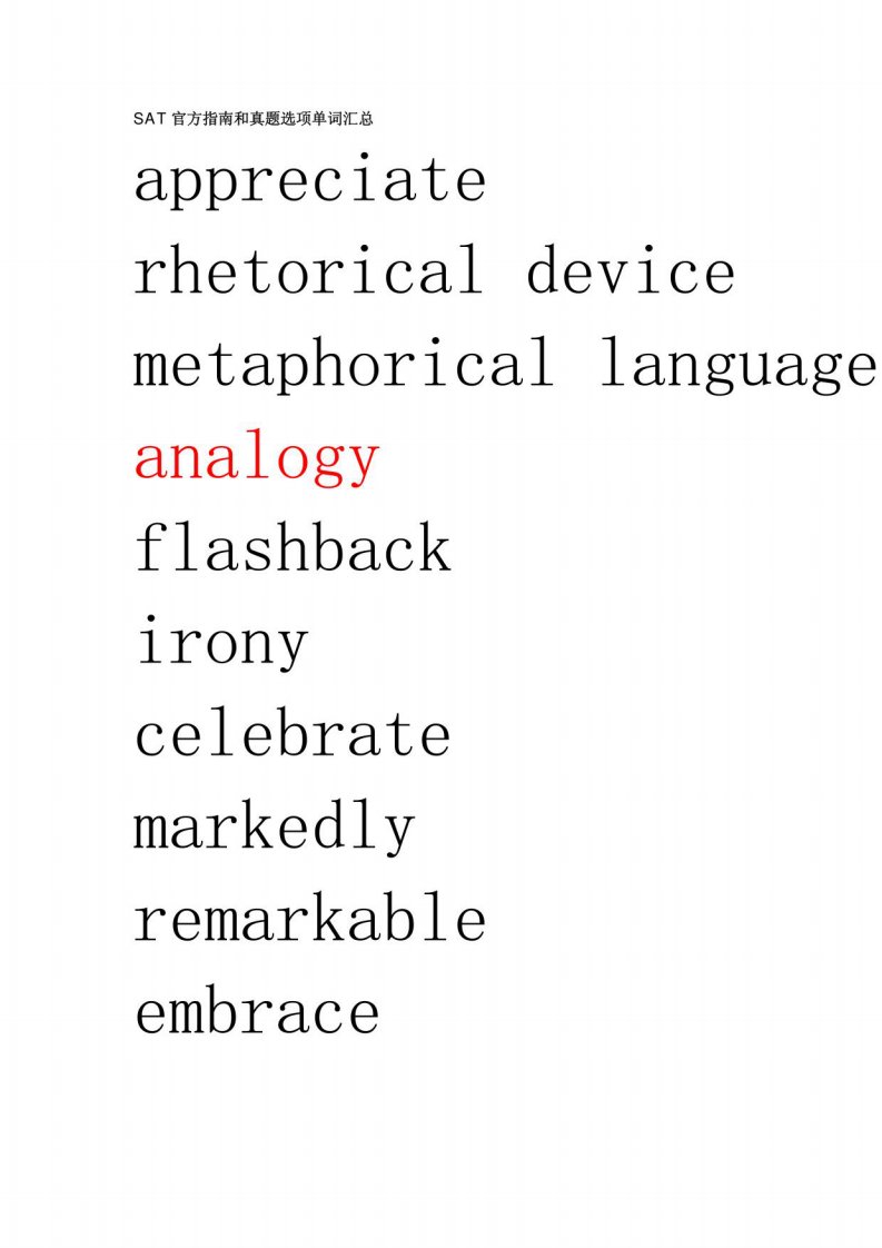 SAT官方指南和真题选项单词汇总