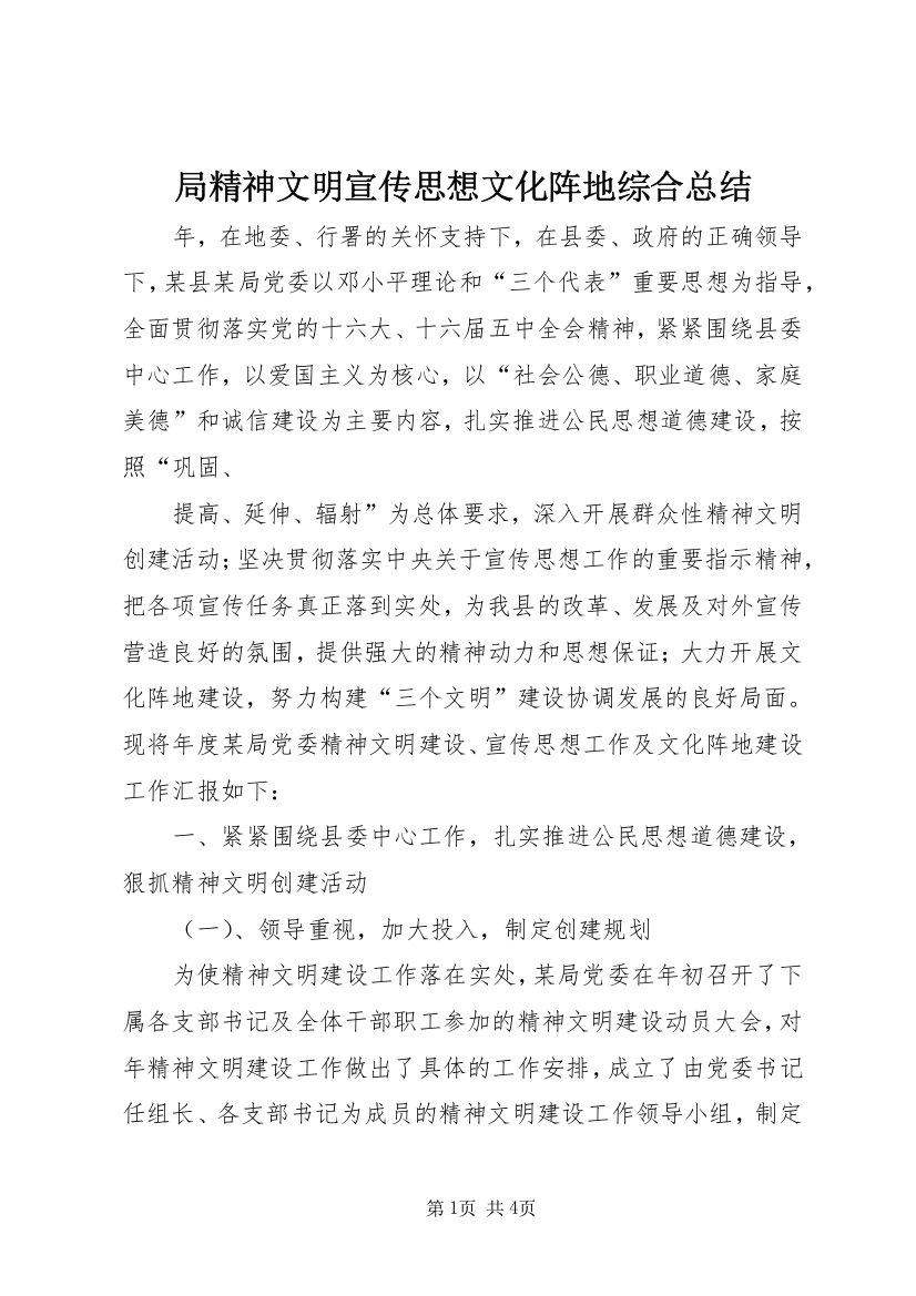 局精神文明宣传思想文化阵地综合总结