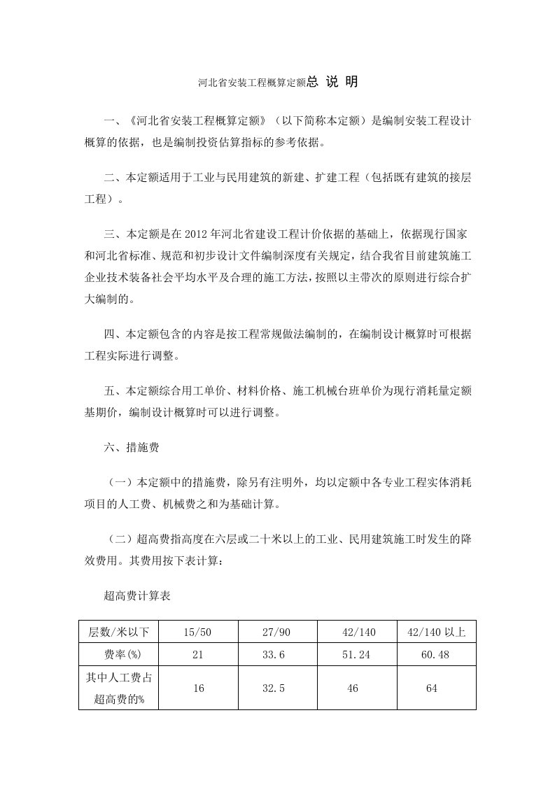 河北省2018安装工程概算定额