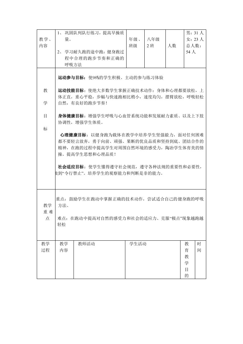 耐久跑的途中跑教案