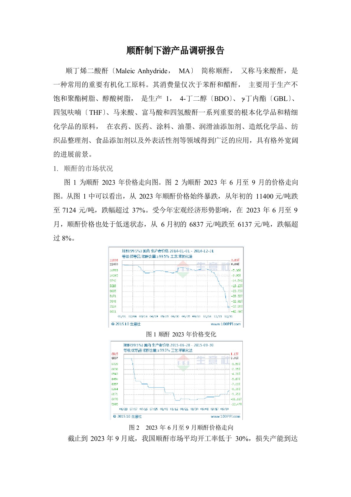 顺酐制下游产品调研