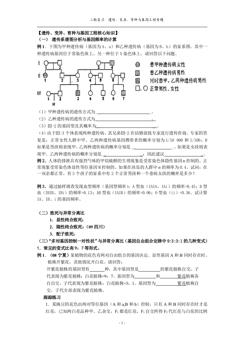 遗传、变异、育种与基因工程(学生版)