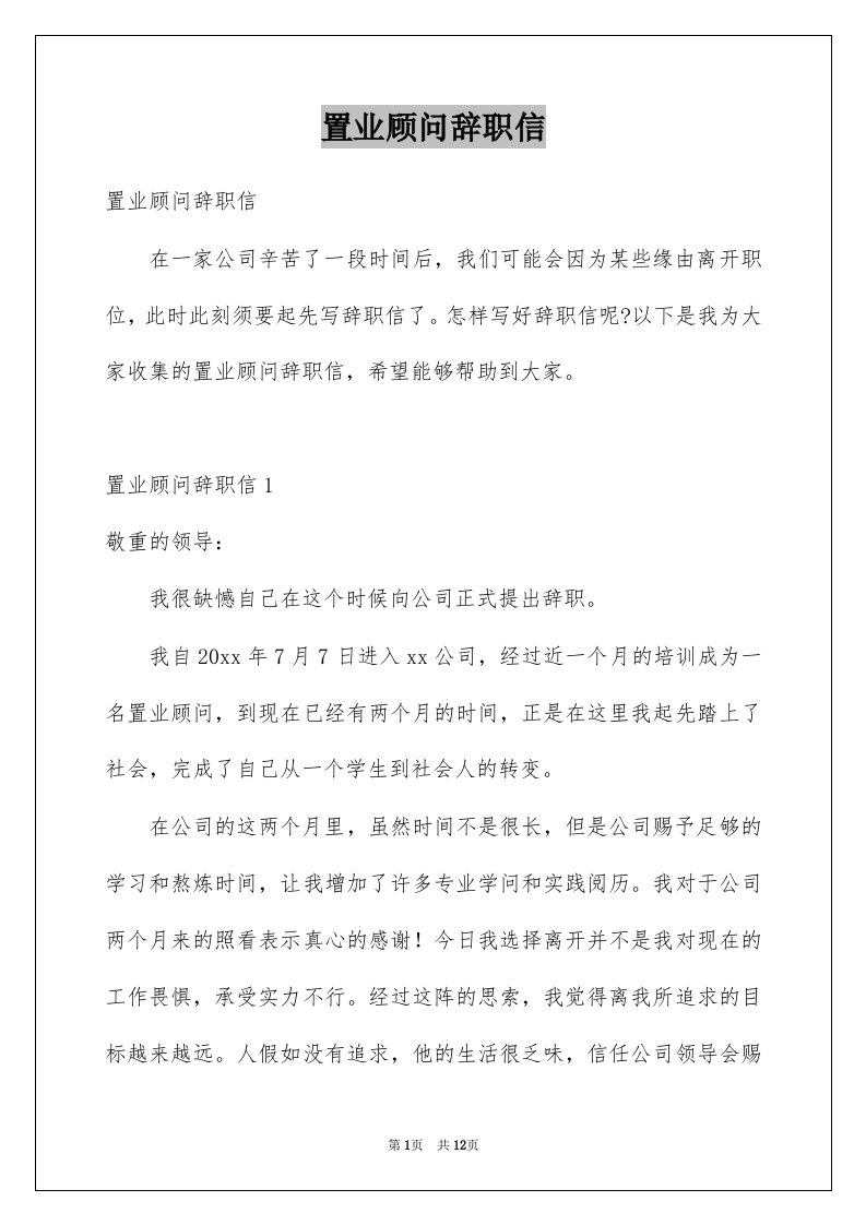 置业顾问辞职信例文3