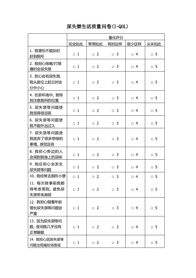 03尿失禁生活质量问卷(I-QOL)