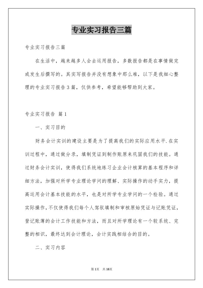 专业实习报告三篇例文3