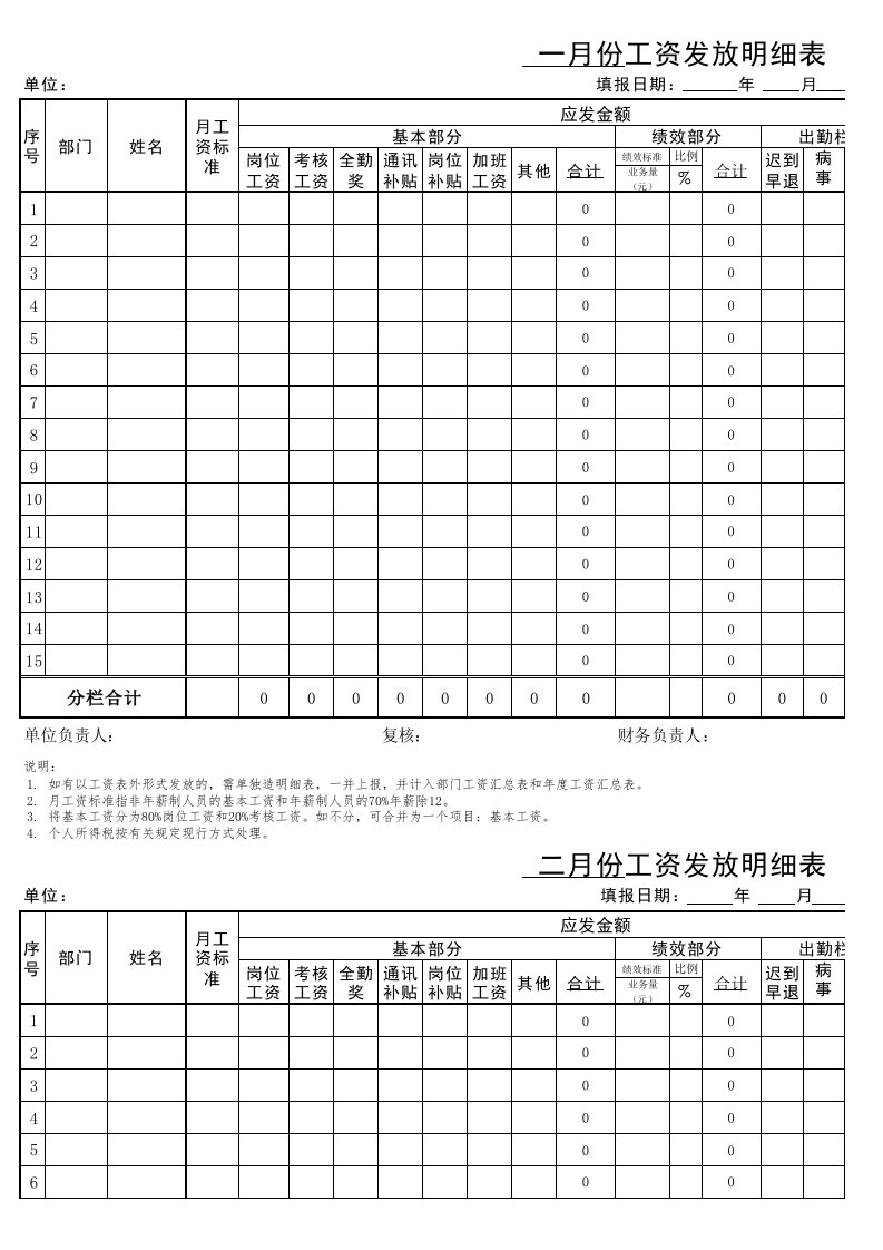 工资表格式-通用版