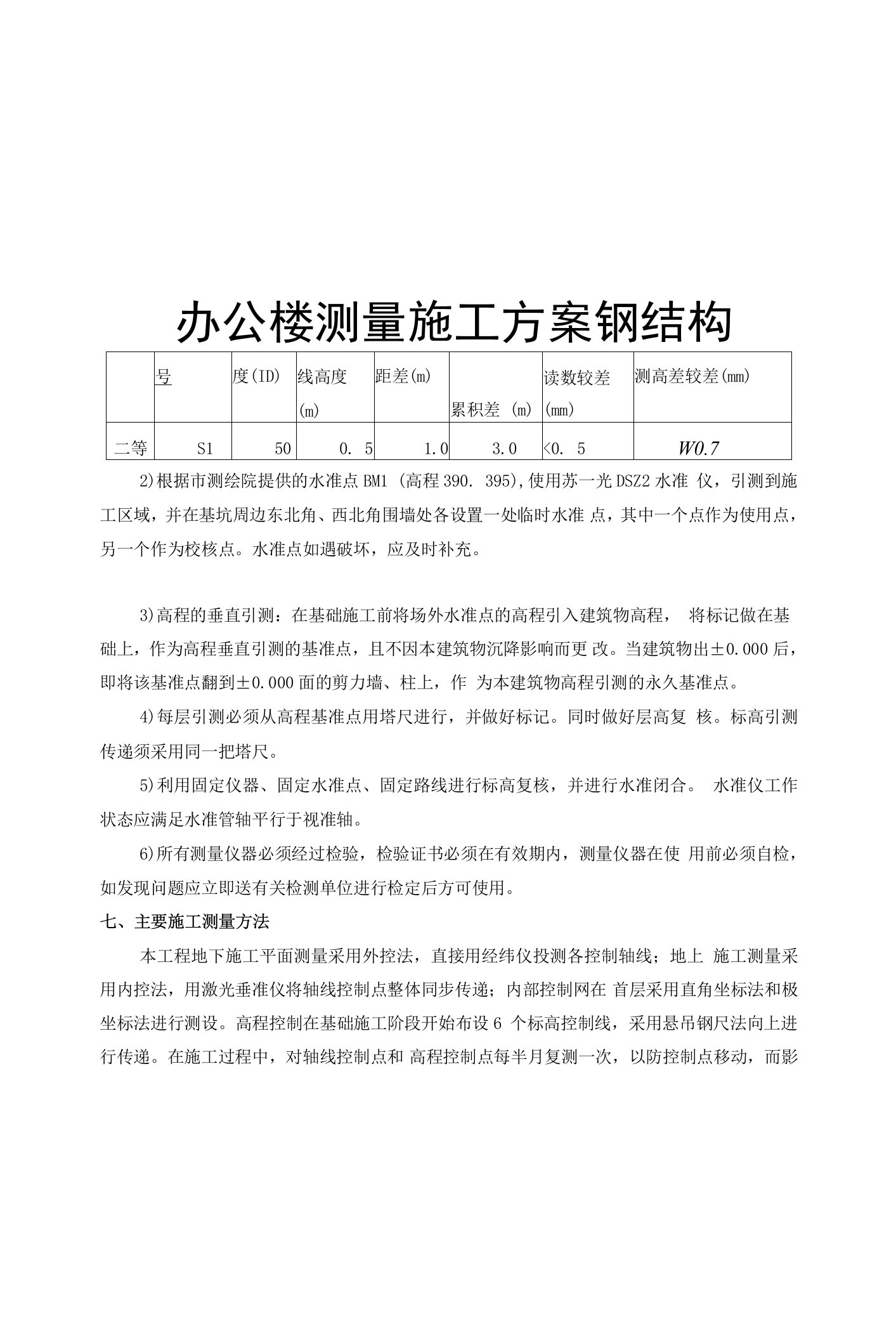 办公楼测量施工方案钢结构