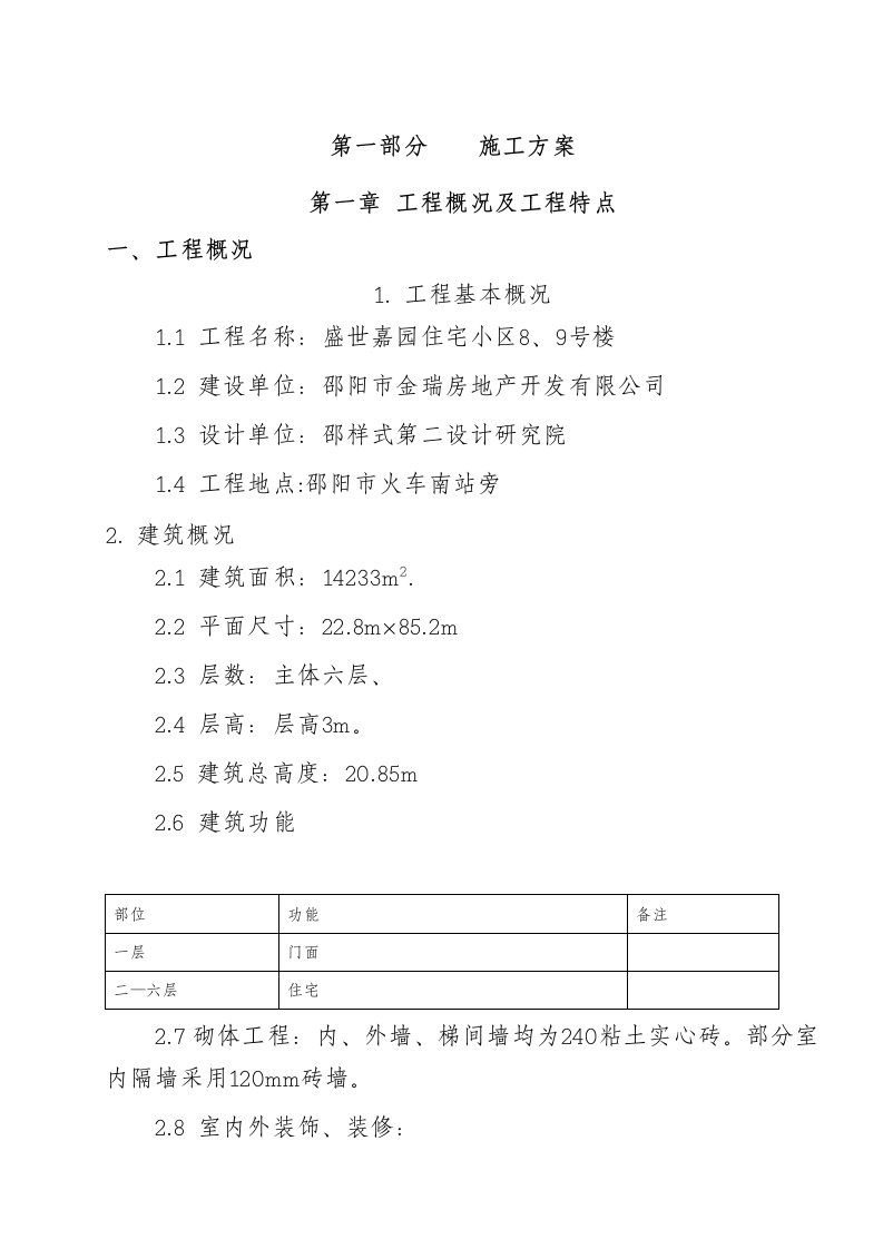 邵阳市盛世嘉园住宅小区施工方案