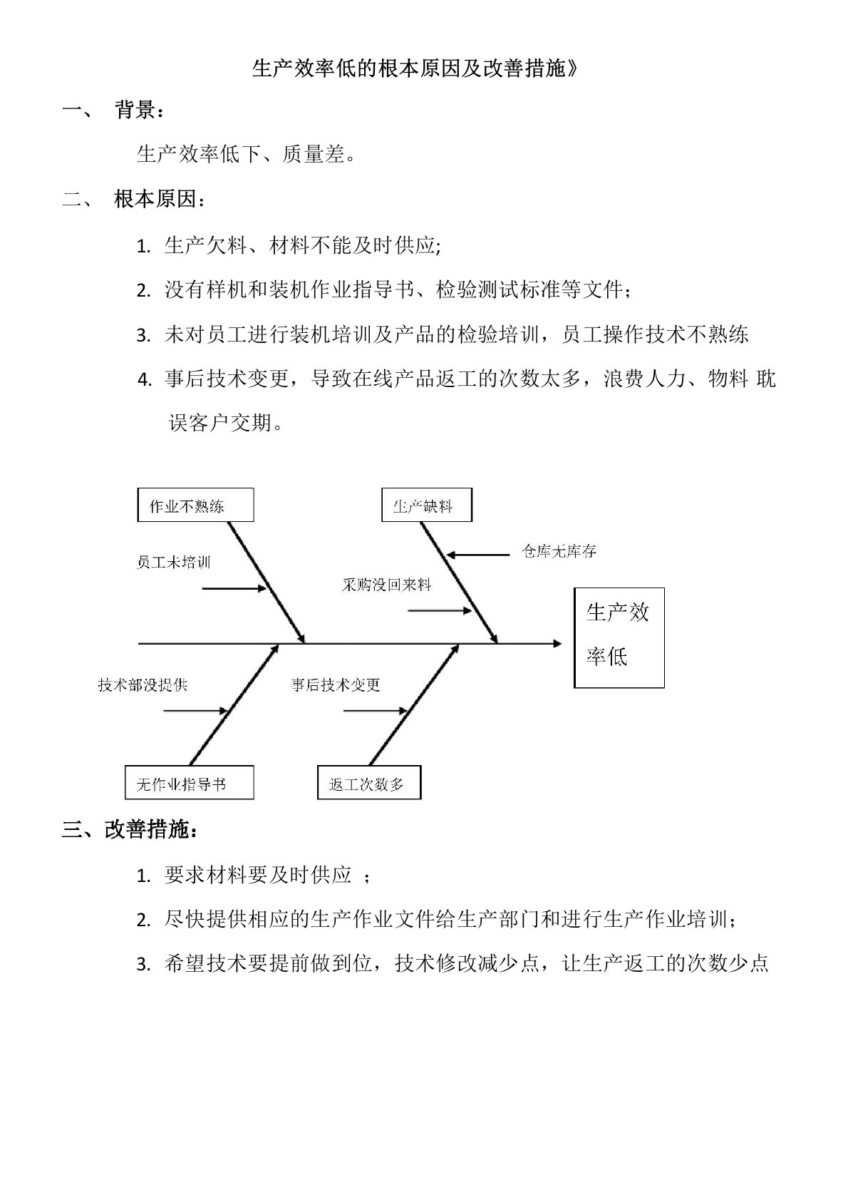 生产效率低原因及改善措施