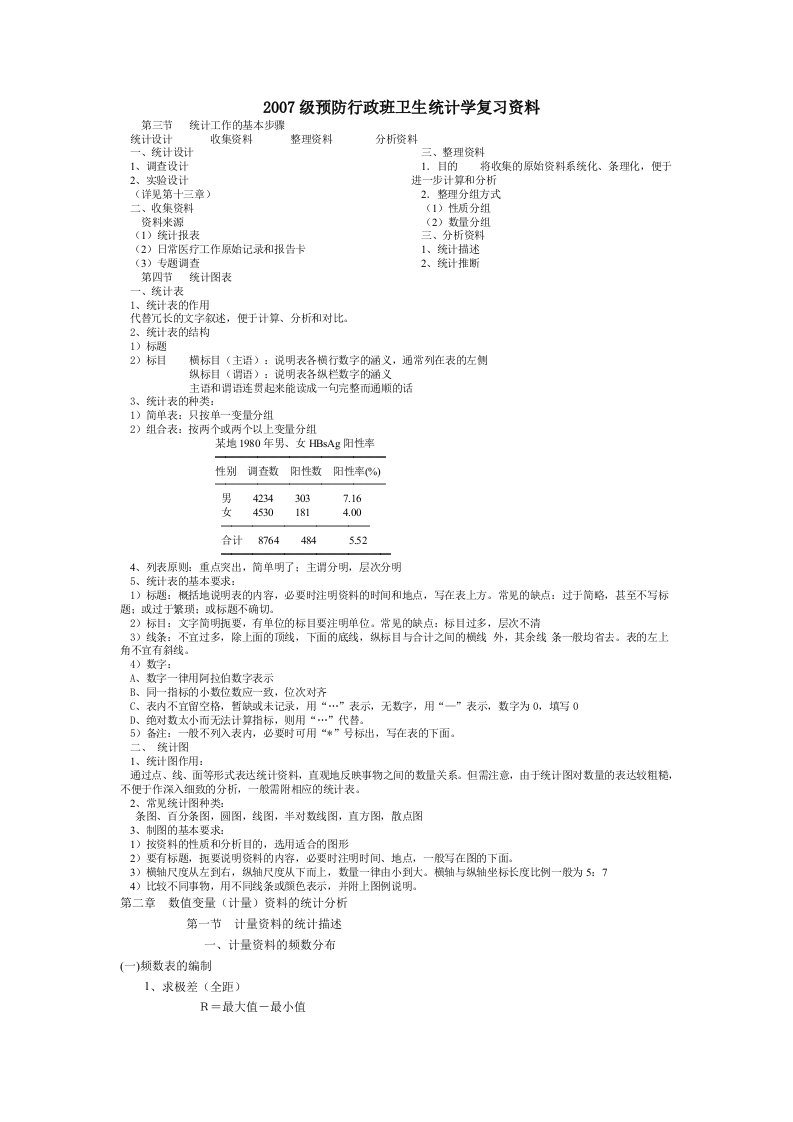 卫生统计学复习资料