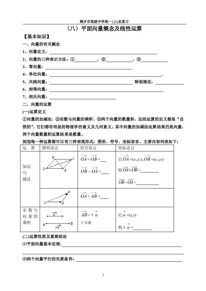 (八)平面向量概念及线性运算